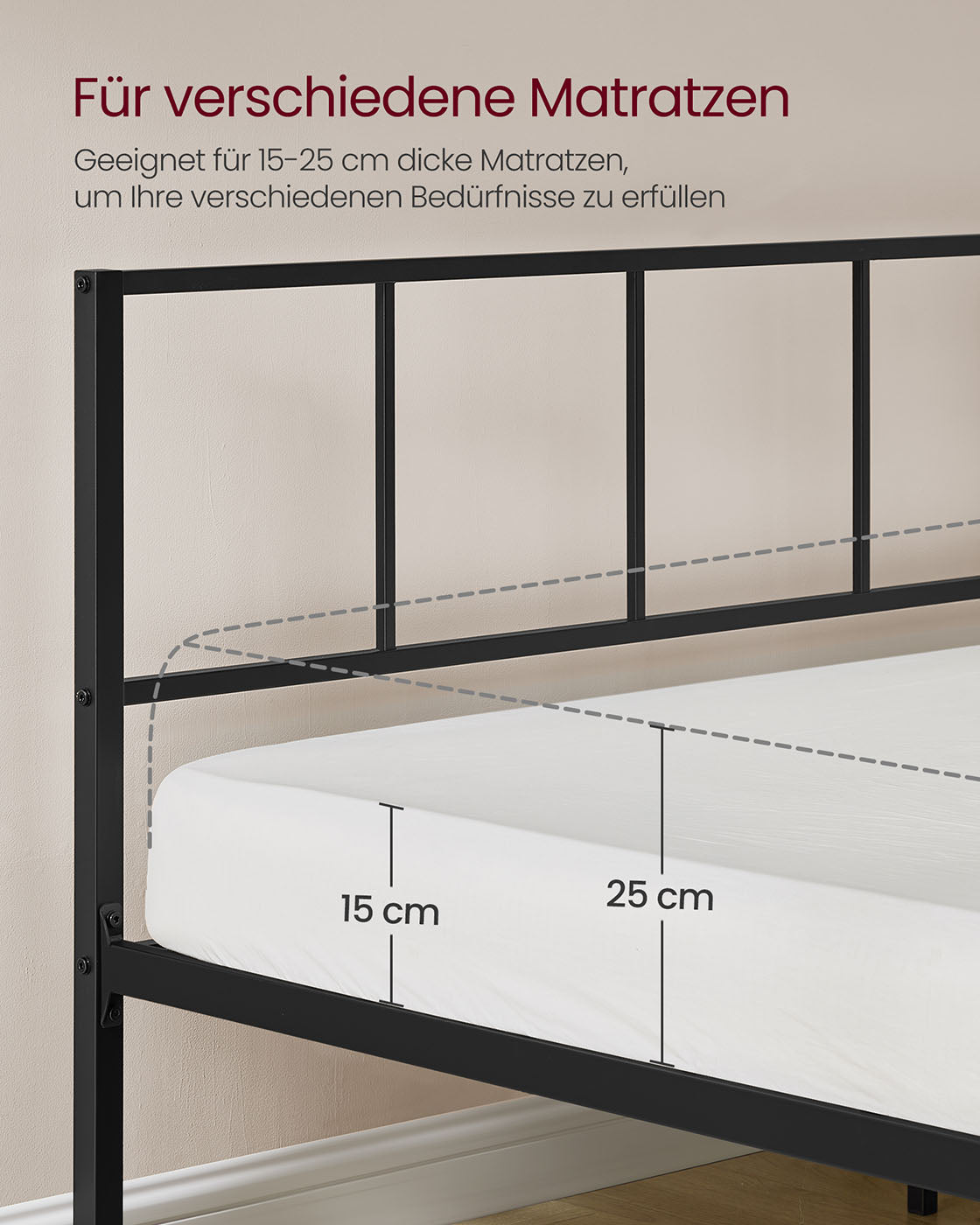 Doppelbett -Rahmen 160 x 200 cm mit mattem schwarzem Kopfteil
