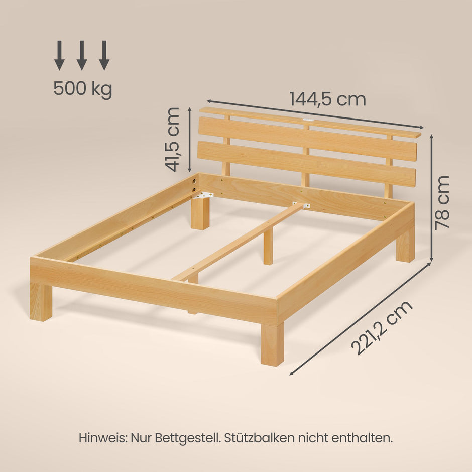 Bedframe - Van Massief Beukenhout - Hoofdbord met LED en USB - Naturel - 221,2 x 144,5 x 78 cm