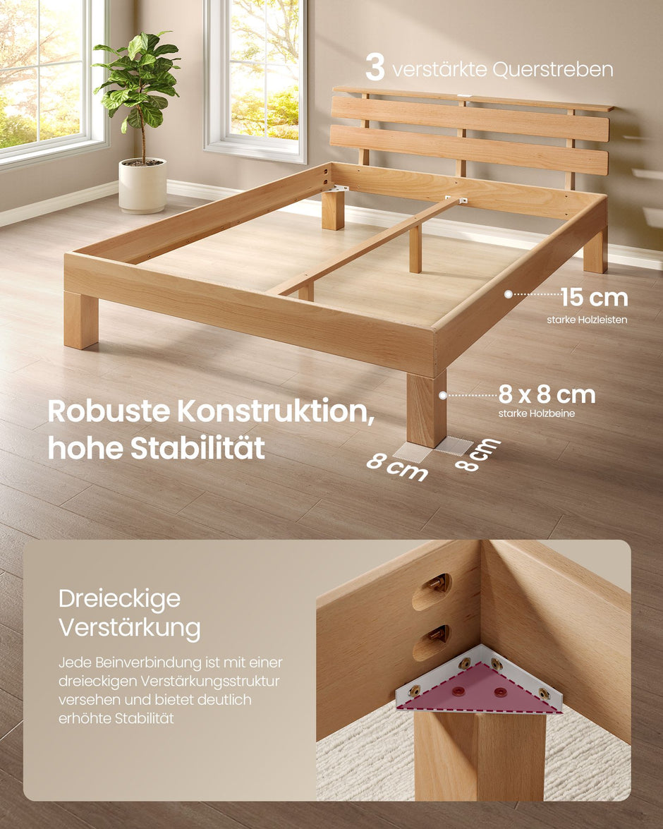 Bedframe - Van Massief Beukenhout - Hoofdbord met LED en USB - Naturel - 221,2 x 144,5 x 78 cm