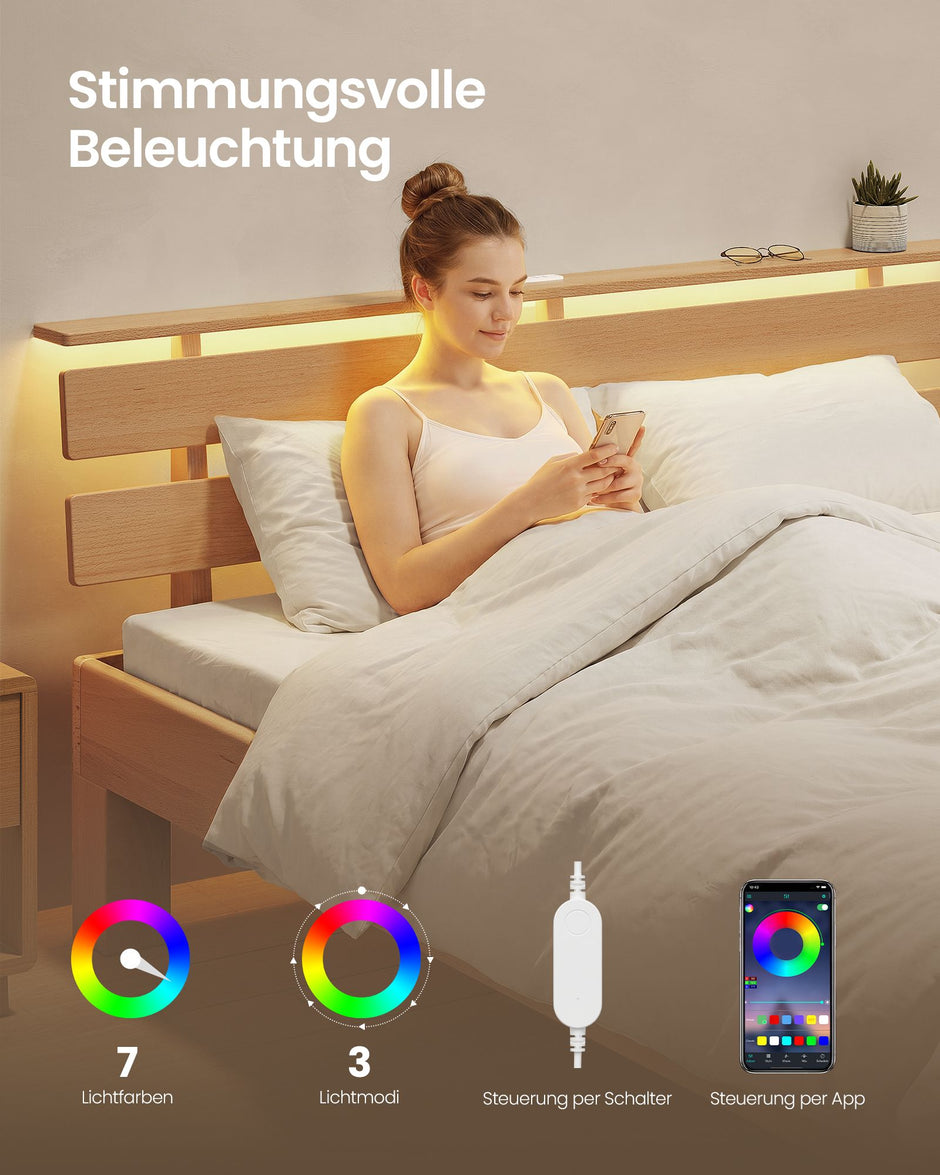 Bedframe - Van Massief Beukenhout - Hoofdbord met LED en USB - Naturel - 221,2 x 144,5 x 78 cm