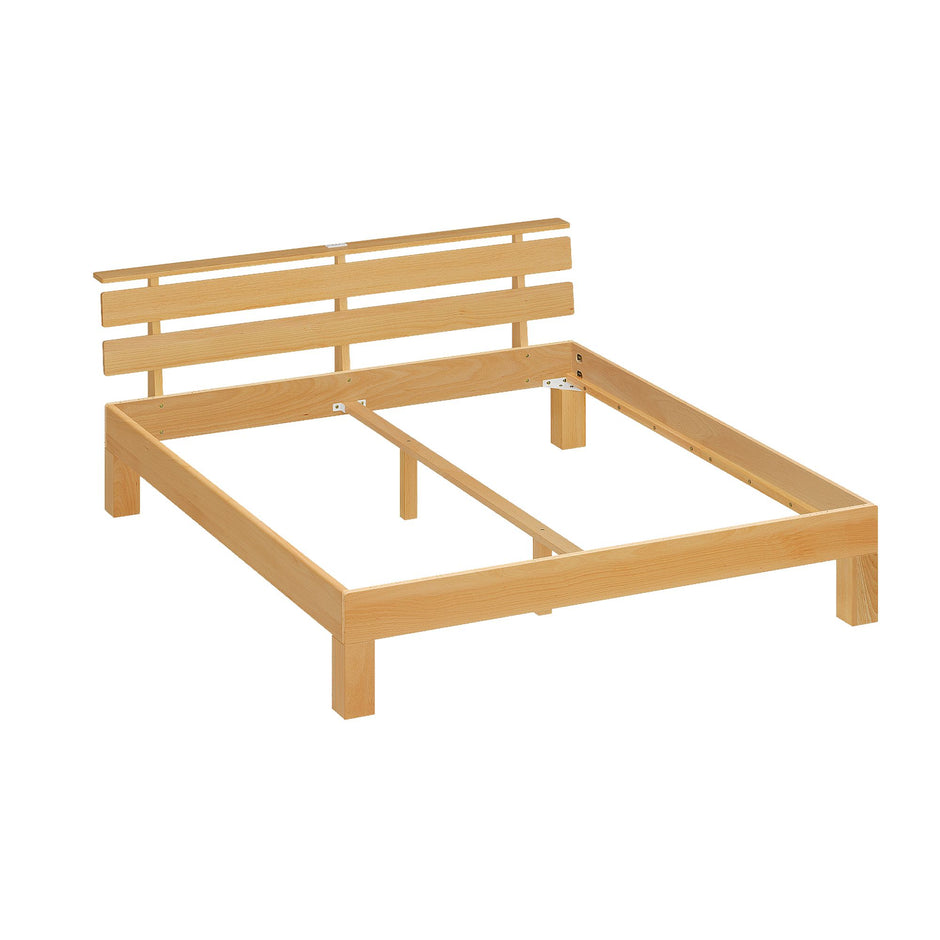 Bedframe - Van Massief Beukenhout - Hoofdbord met LED en USB - Naturel - 221,2 x 164,5 x 78 cm