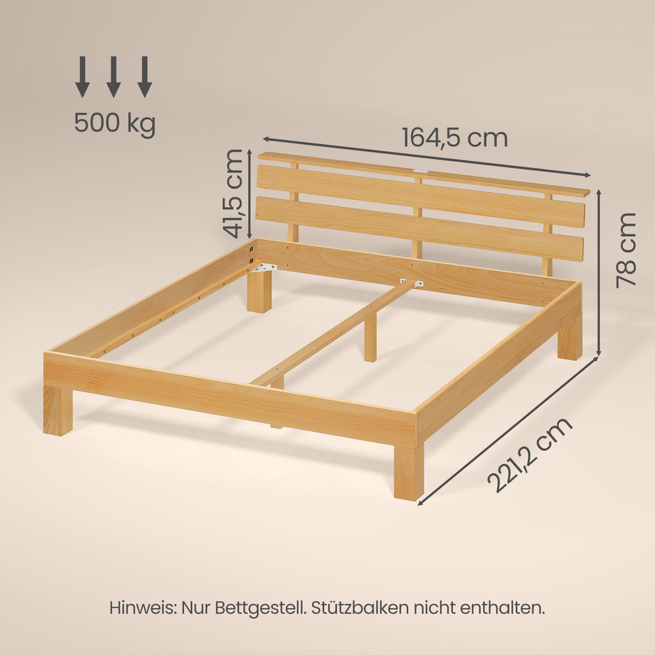 Bedframe - Van Massief Beukenhout - Hoofdbord met LED en USB - Naturel - 221,2 x 164,5 x 78 cm