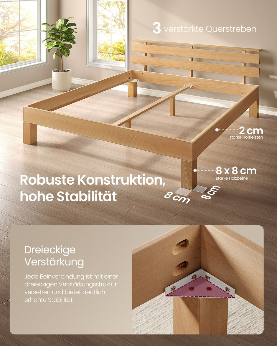 Bedframe - Van Massief Beukenhout - Hoofdbord met LED en USB - Naturel - 221,2 x 164,5 x 78 cm
