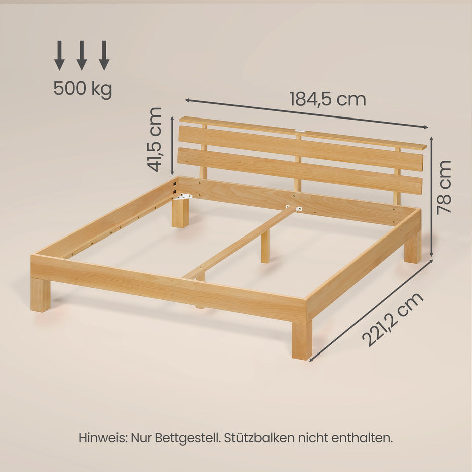 Bedframe - Van Massief Beukenhout - Hoofdbord met LED en USB - Naturel - 221,2 x 184,5 x 78 cm