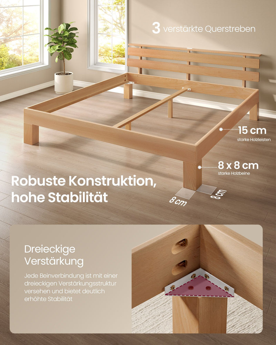 Bedframe - Van Massief Beukenhout - Hoofdbord met LED en USB - Naturel - 221,2 x 184,5 x 78 cm