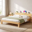 Bedframe - Van Massief Beukenhout - Hoofdbord met LED en USB - Naturel - 221,2 x 184,5 x 78 cm