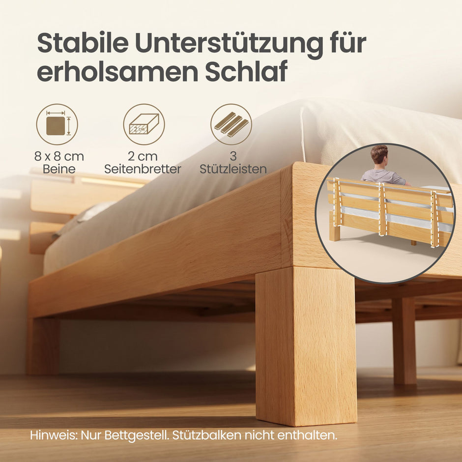 Bedframe - Van Massief Beukenhout - Hoofdbord met LED en USB - Naturel - 221,2 x 184,5 x 78 cm