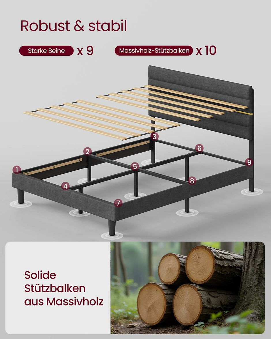 Bettrahmen für 140 x 200 cm Matratze, Leigrijs