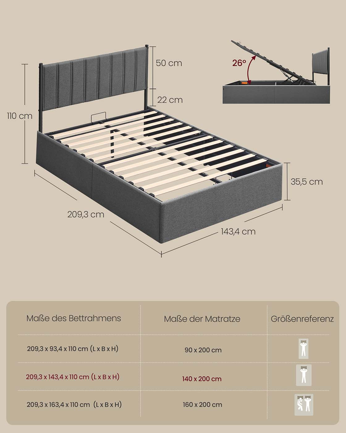 Bedframe – Opvouwbare Lattenbodem – Opbergruimte Onder Bed – Slaapkamer