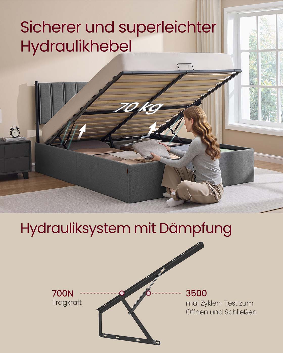 Bedframe – Opvouwbare Lattenbodem – Opbergruimte Onder Bed – Slaapkamer