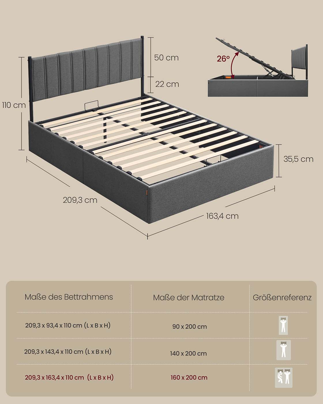 Bedframe – Opvouwbare Lattenbodem – Opbergruimte Onder Bed – Slaapkamer