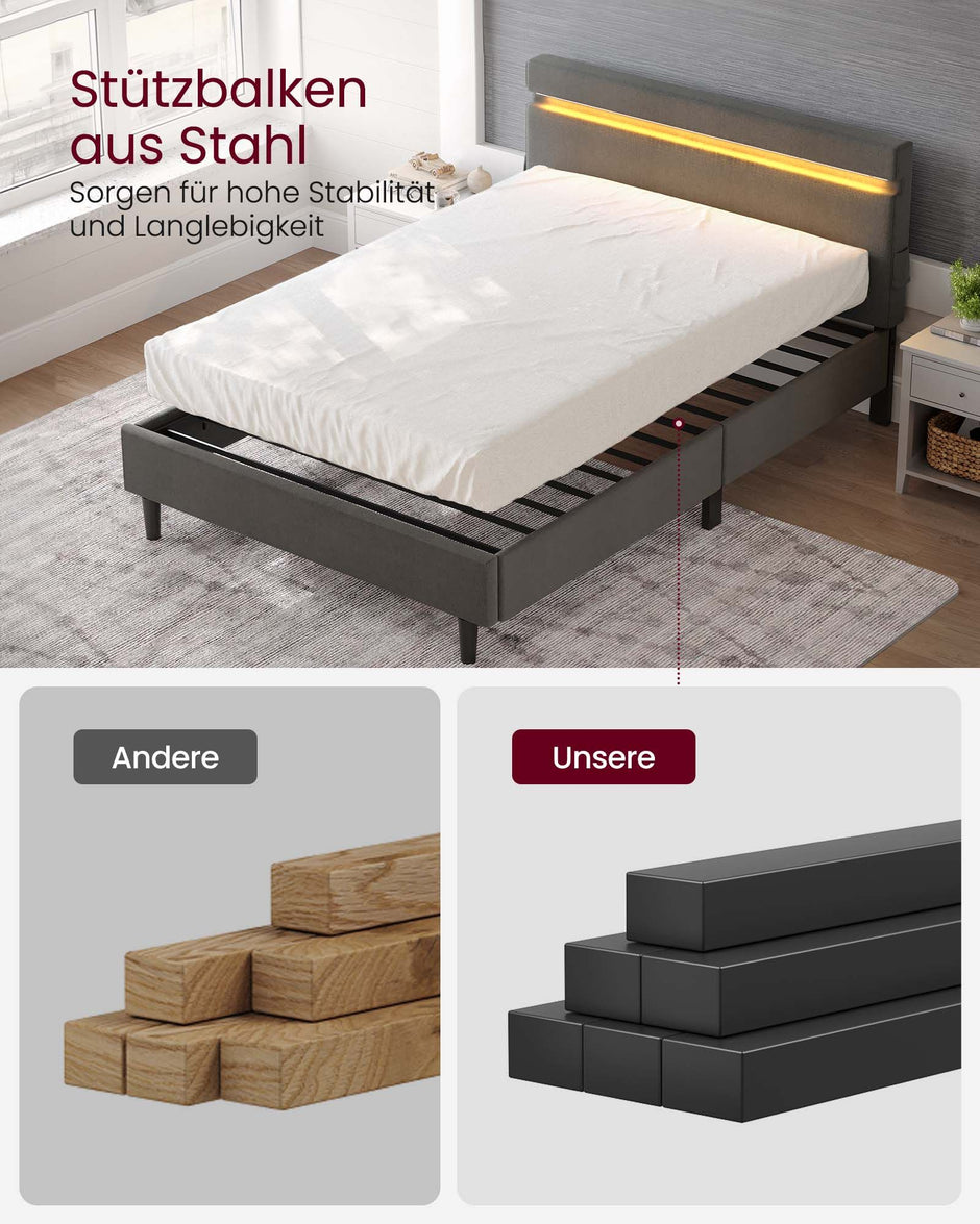 Metall Doppelbett-140 x 190 cm-LED LED Lighting-Dark Grey