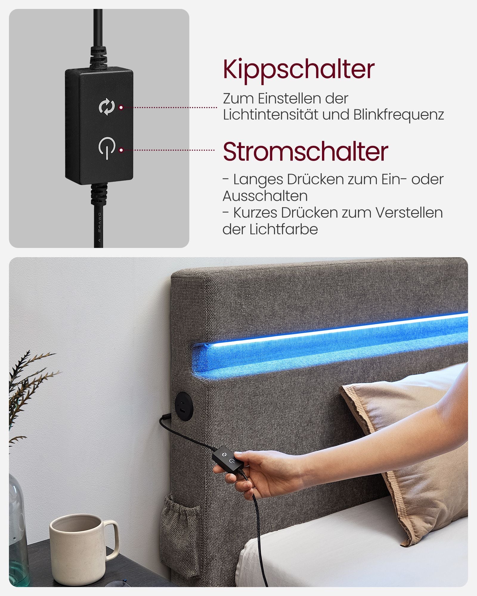 Metall Doppelbett-140 x 190 cm-LED LED Lighting-Dark Grey