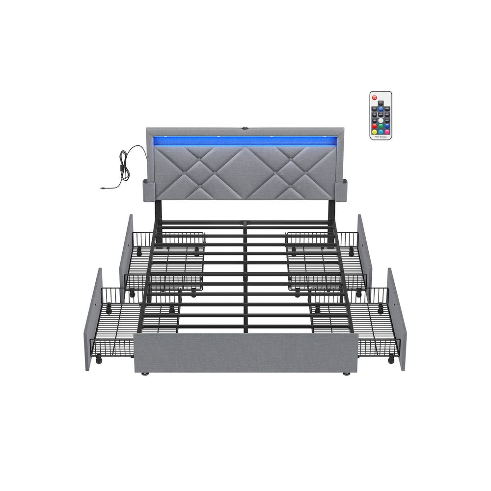 Doppelbett -Rahmen für Matratze 140 x 200 cm mit Kopfteil in Leigrijs