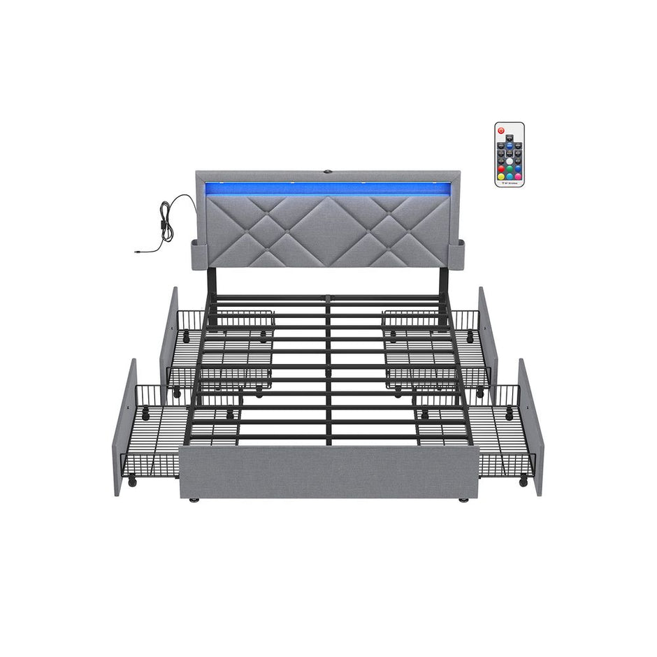 Doppelbett -Rahmen für Matratze 140 x 200 cm mit Kopfteil in Leigrijs