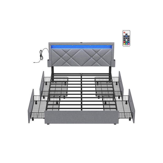 Doppelbett -Rahmen für Matratze 140 x 200 cm mit Kopfteil in Leigrijs