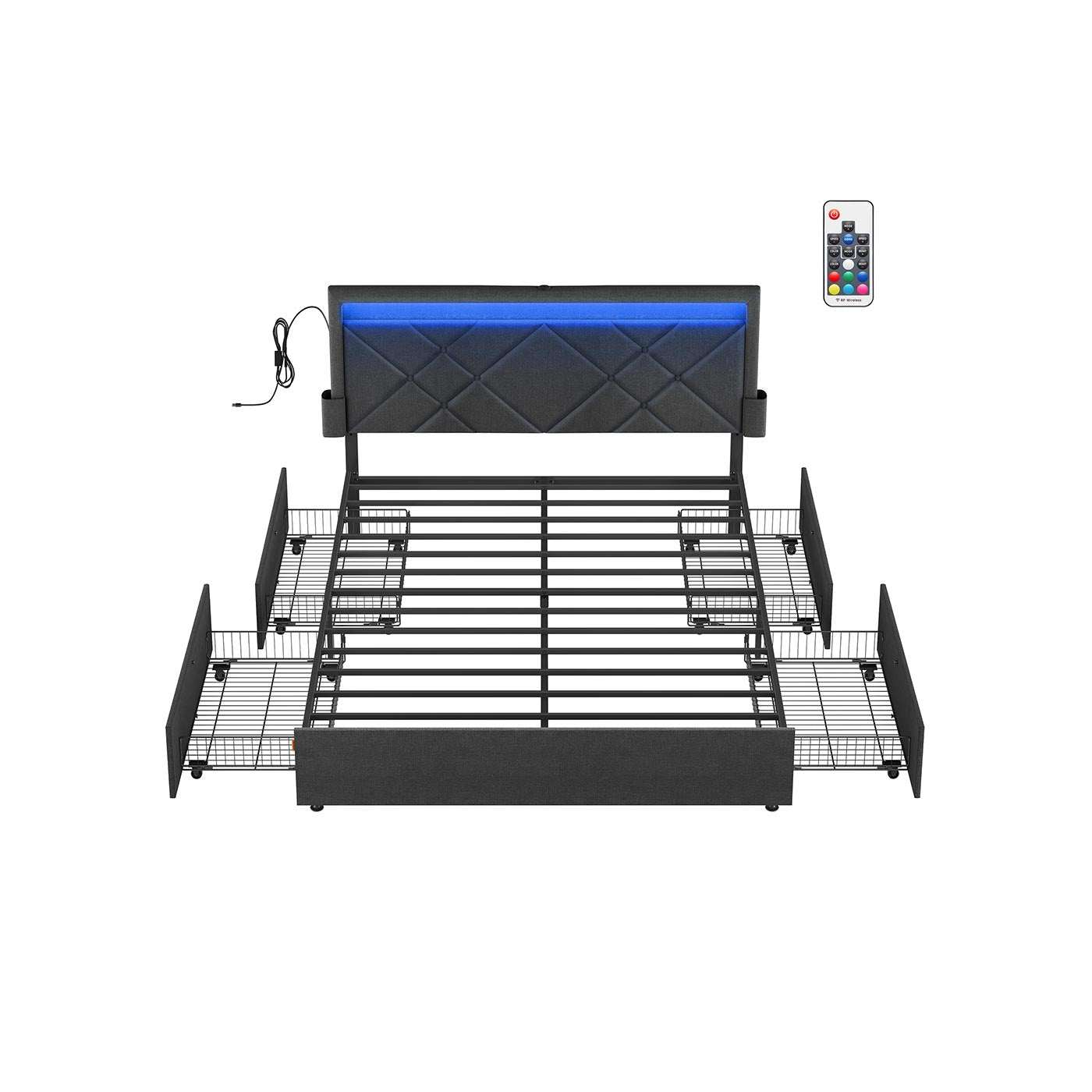 Doppelbett -Rahmen für Matratze 140 x 200 cm mit Kopfteil in Leigrijs