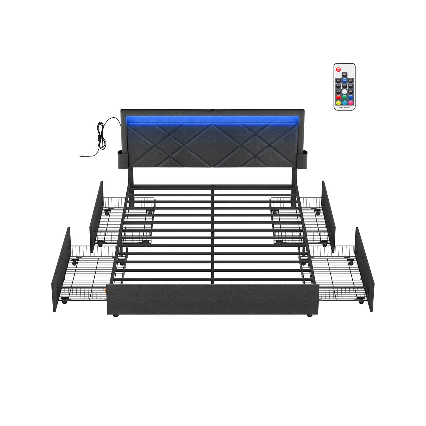 Doppelbett -Rahmen 160 x 200 cm mit LED- und 4 Schubladen und Ladestation