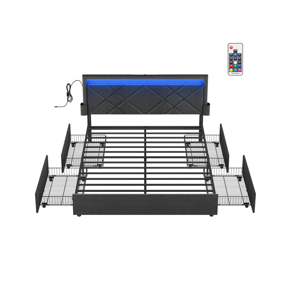 Doppelbett -Rahmen 160 x 200 cm mit LED- und 4 Schubladen und Ladestation