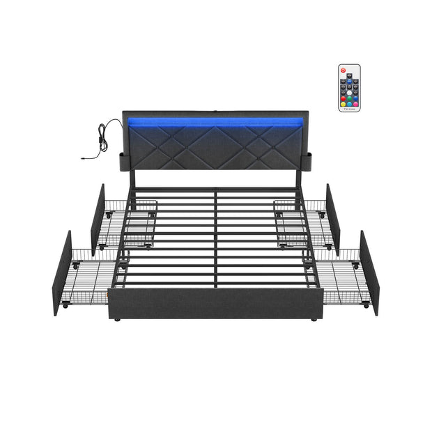 Doppelbett -Rahmen 160 x 200 cm mit LED- und 4 Schubladen und Ladestation