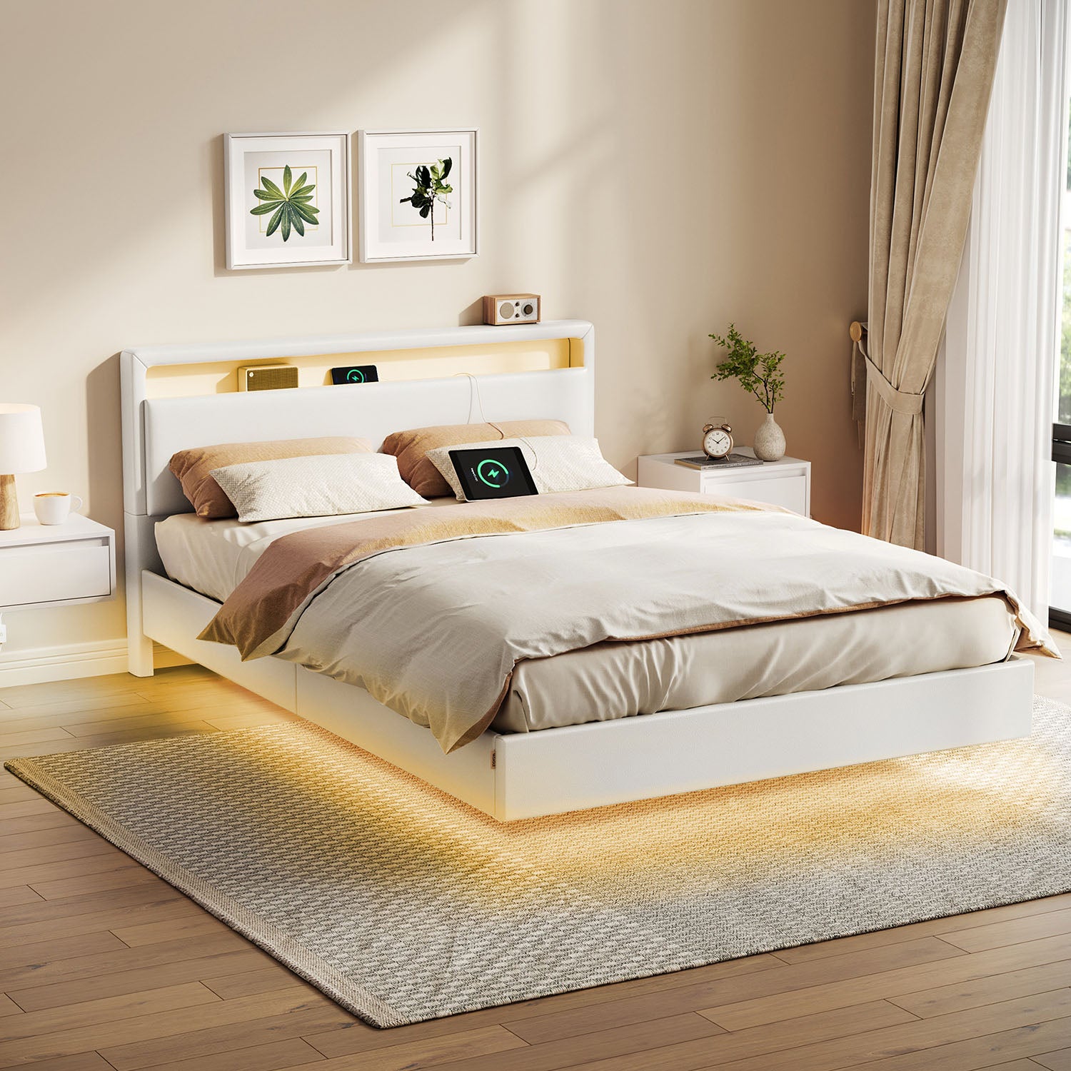 Bettens 140 × 200 cm-LED-Beleuchtung und USB-Ladestation