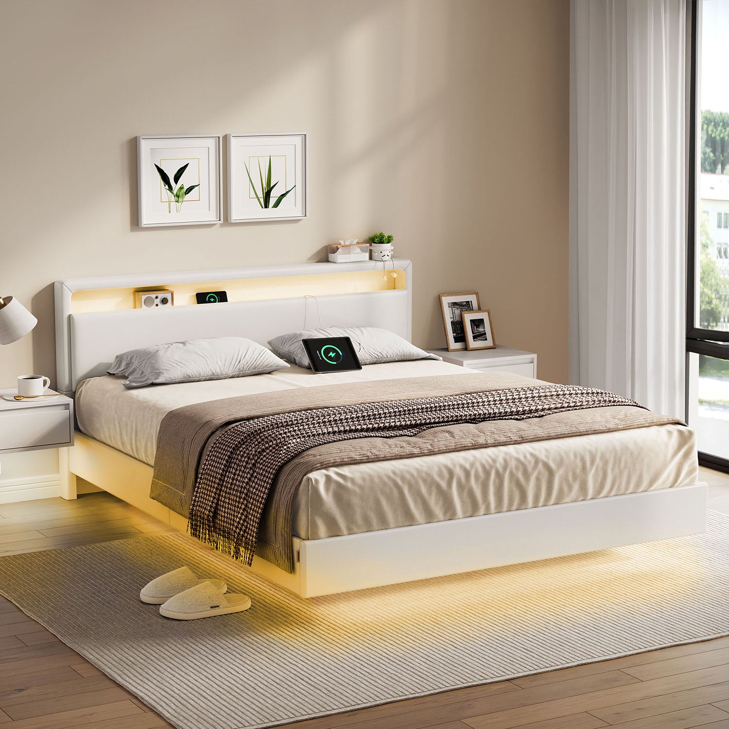 Bettens 160 × 200 cm-LED-Beleuchtung und USB-Ladestation