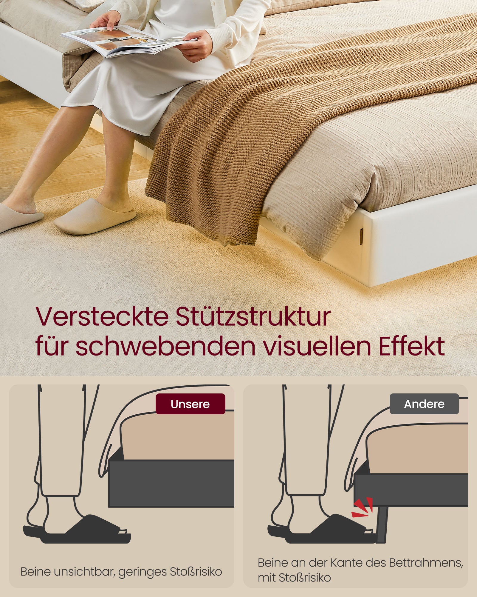 Bettens 160 × 200 cm-LED-Beleuchtung und USB-Ladestation