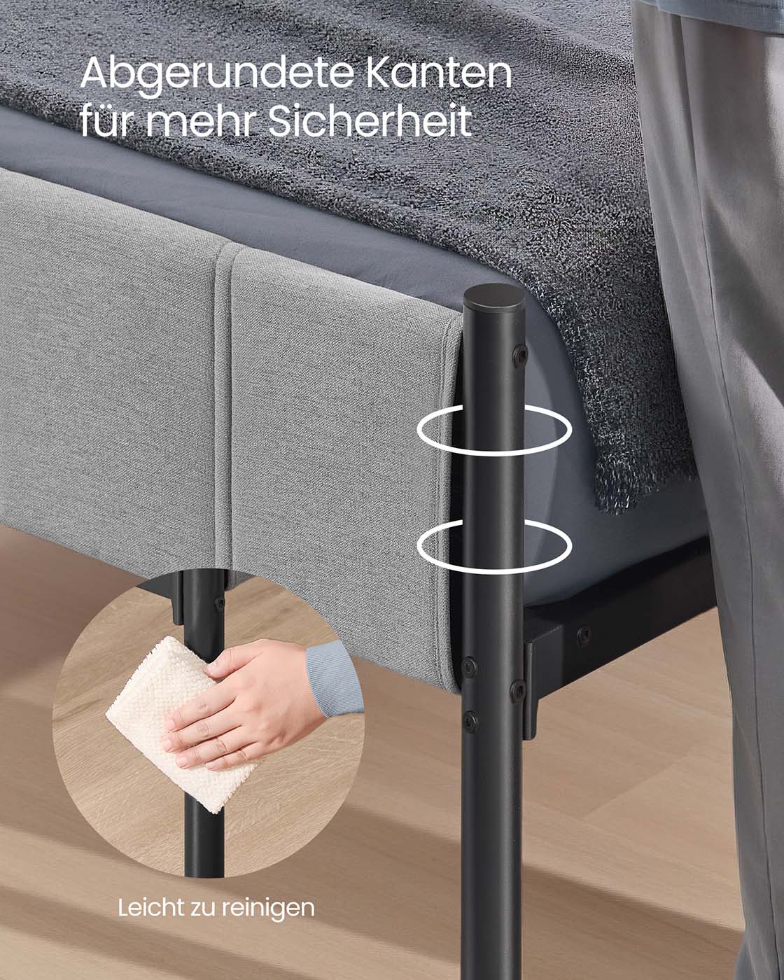 Einzelbettrahmen 90 x 200 cm mit Taubengraustahlbodenplatte