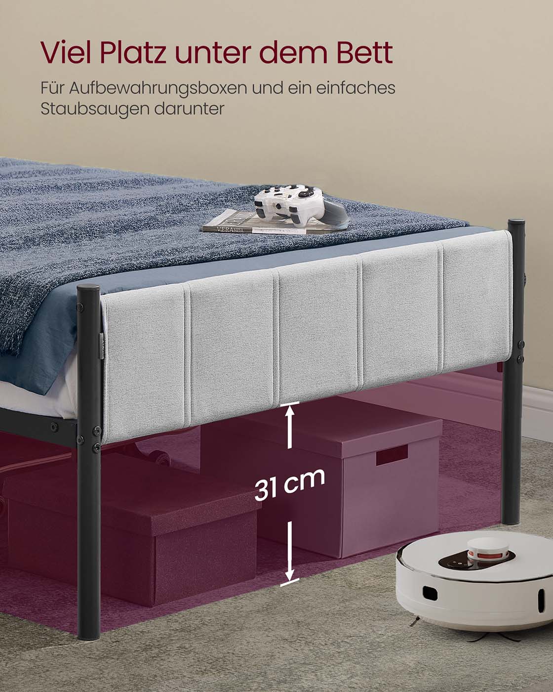 Einzelbettrahmen 90 x 200 cm mit Taubengraustahlbodenplatte