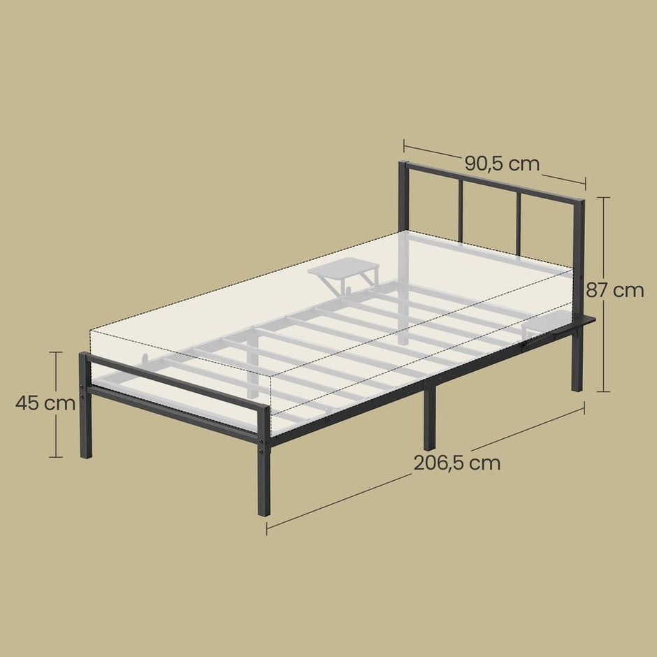 Bedframe - Eenpersoons - 90 x 190 cm - Metaal - Zwart