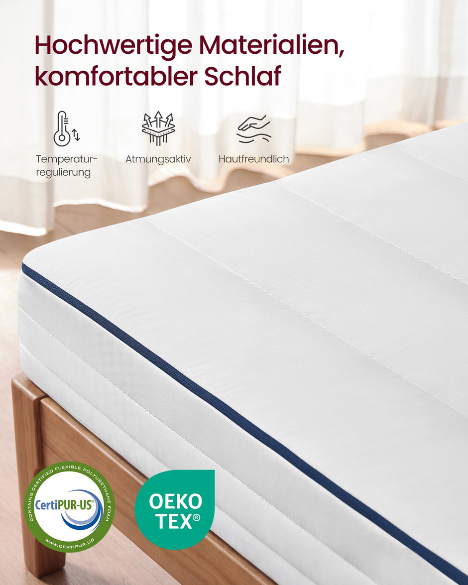Matras - 90 x 200 cm - Gel-traagschuim - 12 cm dik - Wit - 7-zone ondersteuning - Ademend - Afneembare en machinewasbare hoes
