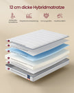 Matras - 140 x 200 cm - Gel-traagschuim - 12 cm dik - Wit - 9,2 kg