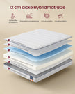 Matras - 160 x 200 cm - gel-traagschuim - ademend - afneembare hoes - 12 cm dik - wit - max. gewicht 10,6 kg