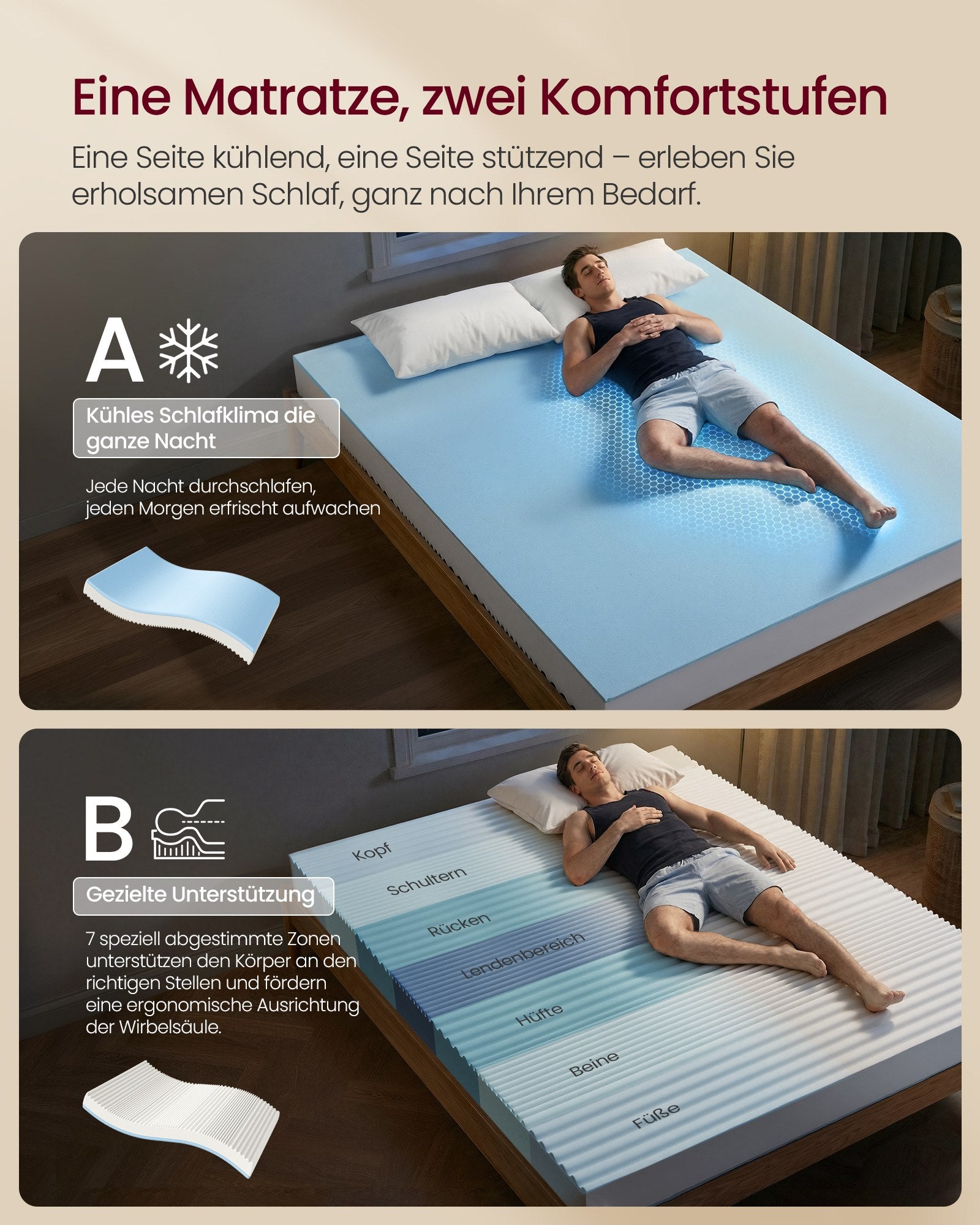 Matras - 160 x 200 cm - gel-traagschuim - ademend - afneembare hoes - 12 cm dik - wit - max. gewicht 10,6 kg