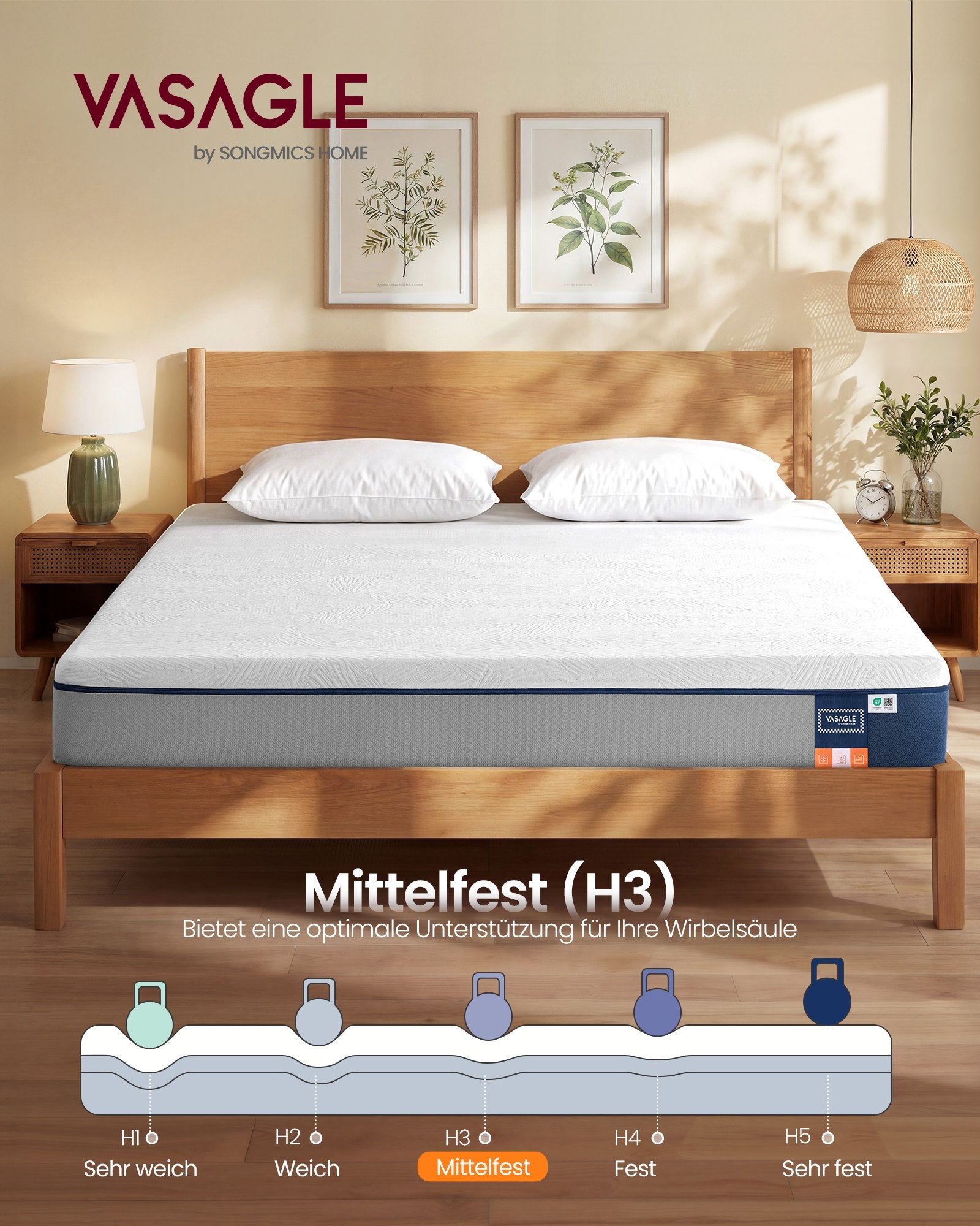 Matras - 160 x 200 cm - gel-traagschuim - middelhard - 20 cm dik - blauw - 17,5 kg