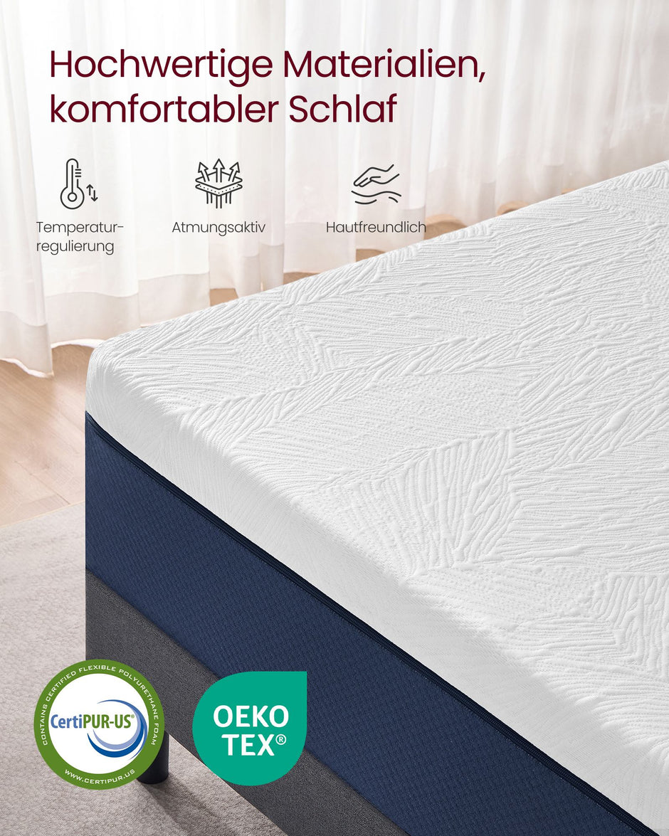 Matras - 160 x 200 cm - gel-traagschuim - middelhard - 20 cm dik - blauw - 17,5 kg