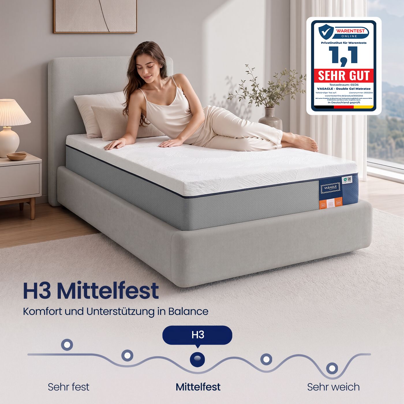 Matras - 90 x 200 x 25 cm - Gel Traagschuim - 7 Zones - Blauw