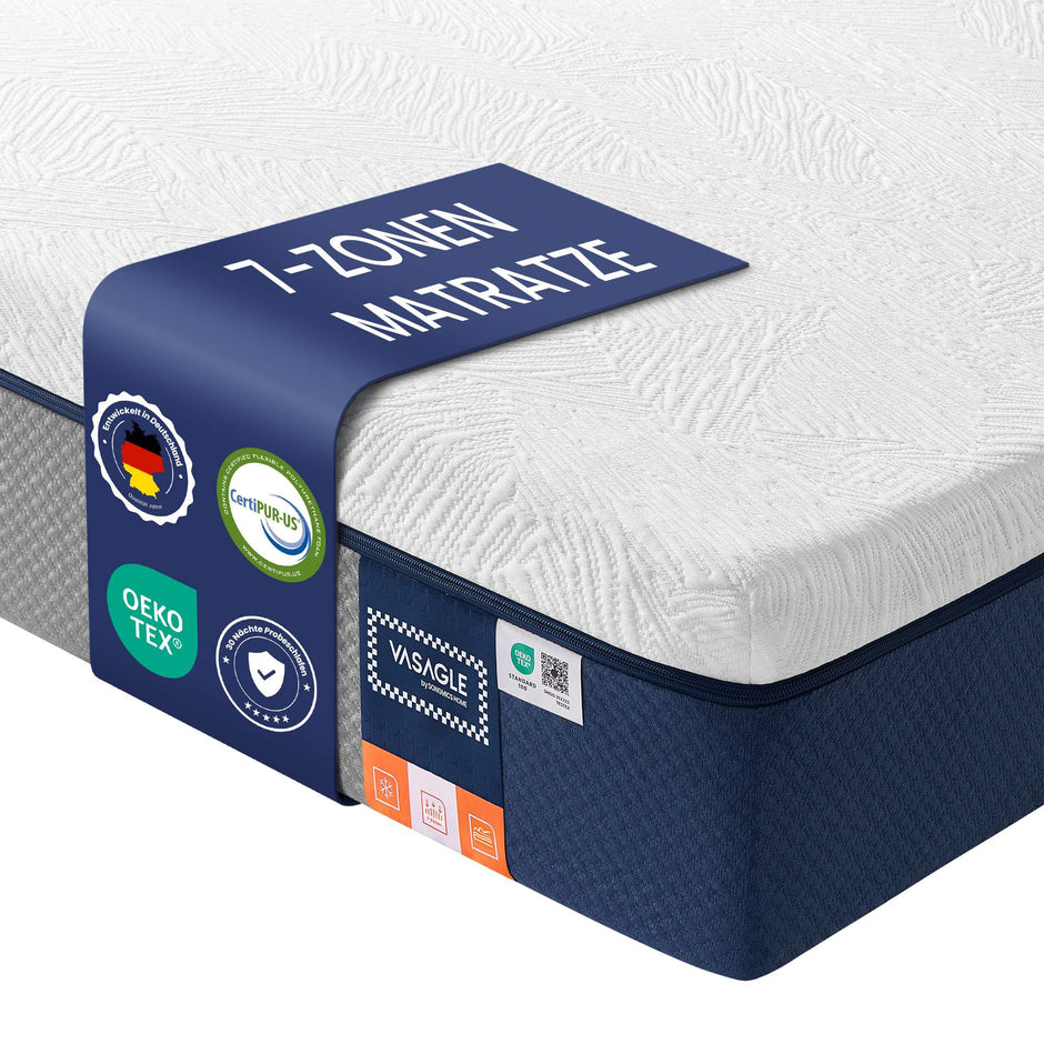 Matras - 140 x 200 cm - gel-traagschuim - middelhard - 20 cm dik - blauwe hoes - 19,4 kg