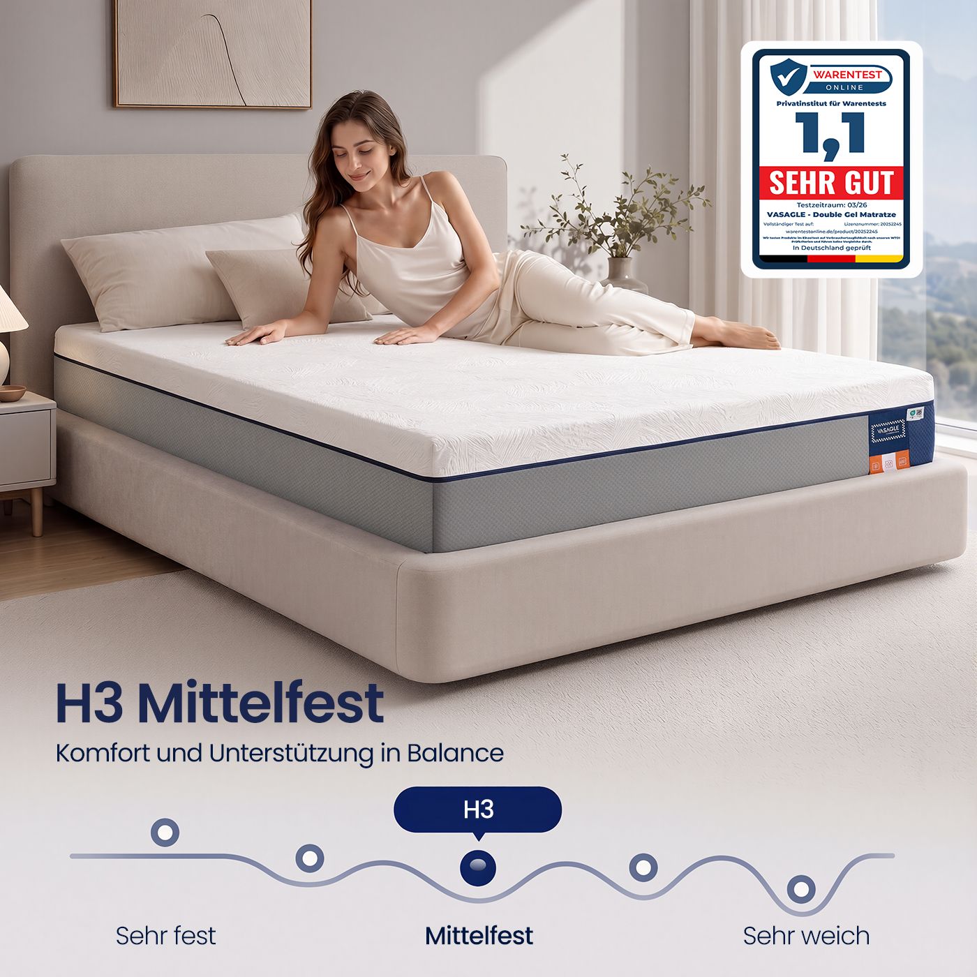 Matras - 160 x 200 x 25 cm - Gel Traagschuim - 7 Zones - Blauw