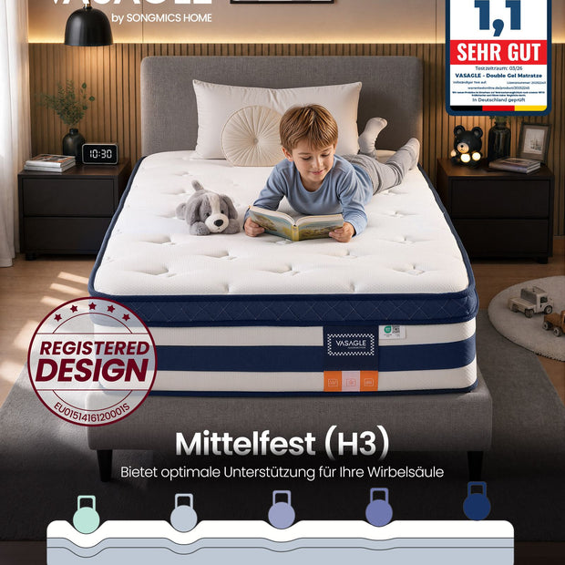 Pocketveringmatras - 7 Zones - Gel-Traagschuim - 90 x 200 cm - Blauw