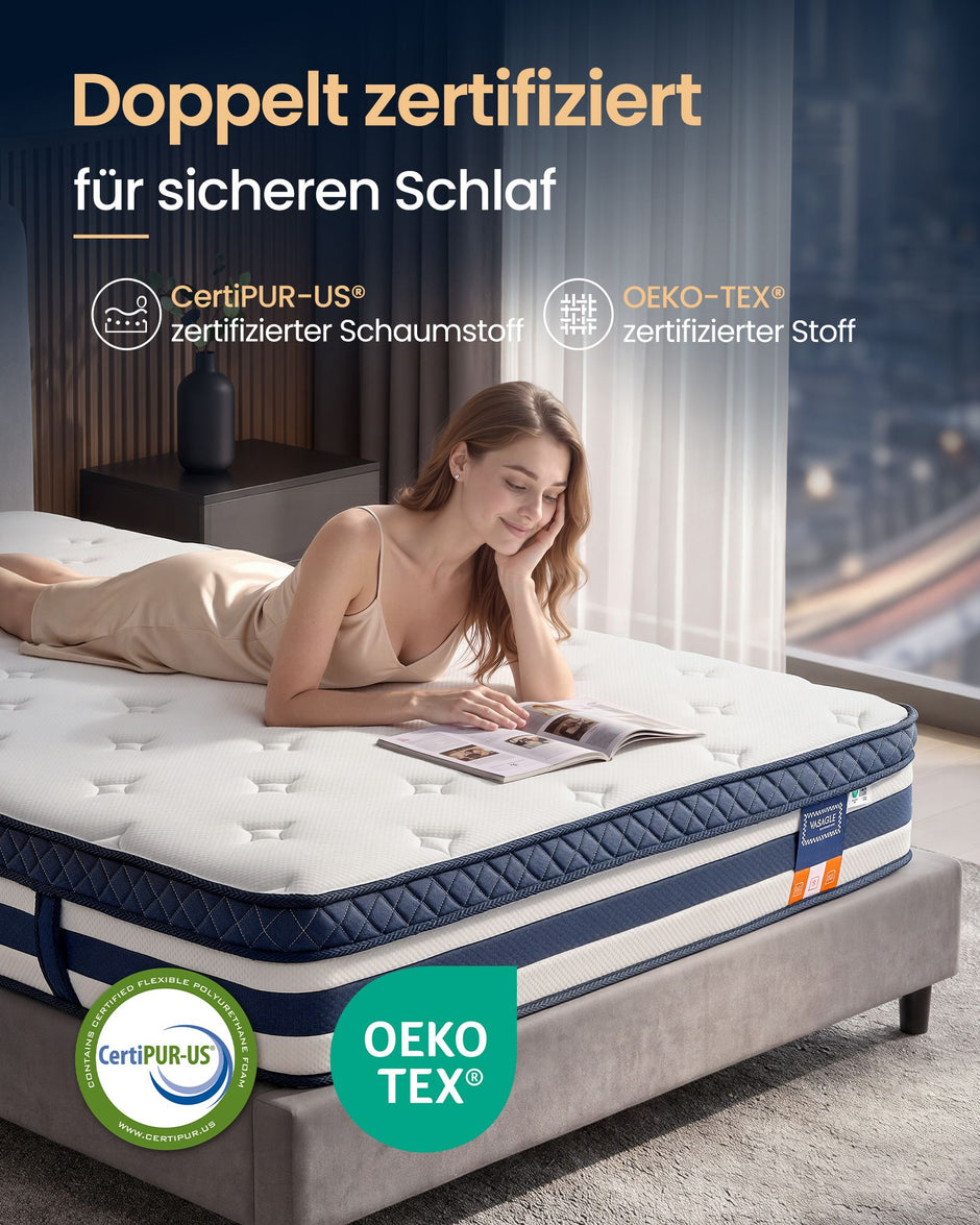 Pocketveringmatras - 7 Zones - Gel-Traagschuim - 140 x 200 cm - Blauw