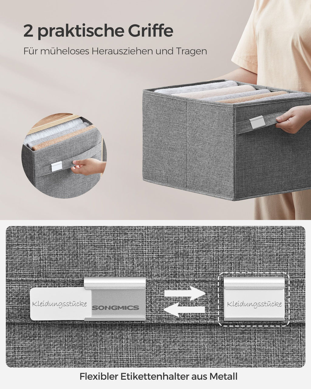 Aufbewahrungsboxen - 2 - mit Griffen - Taubengrau
