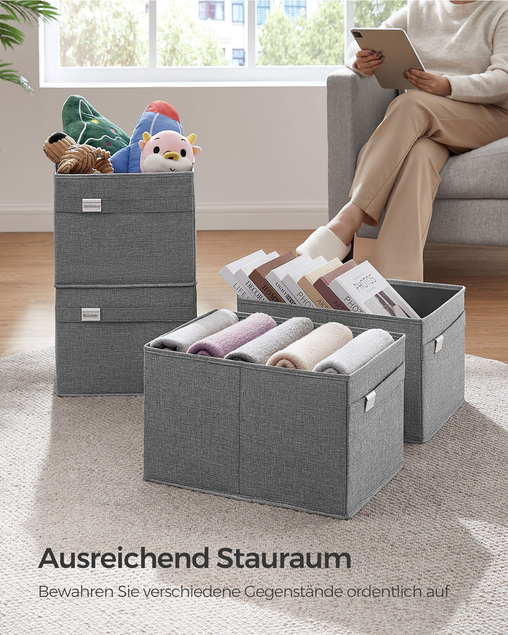 Aufbewahrungsboxen - 2 - mit Griffen - Taubengrau