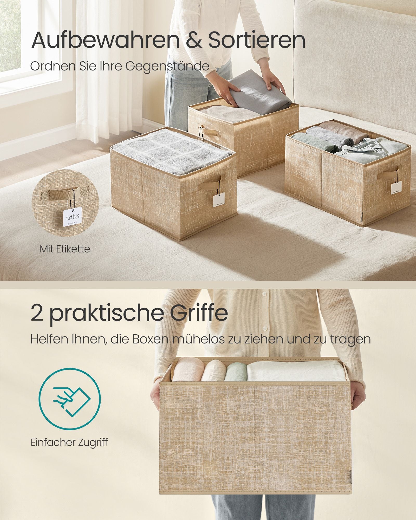 Aufbewahrungsboxen Set von 3 50 x 30 x 30 cm Sand Beige