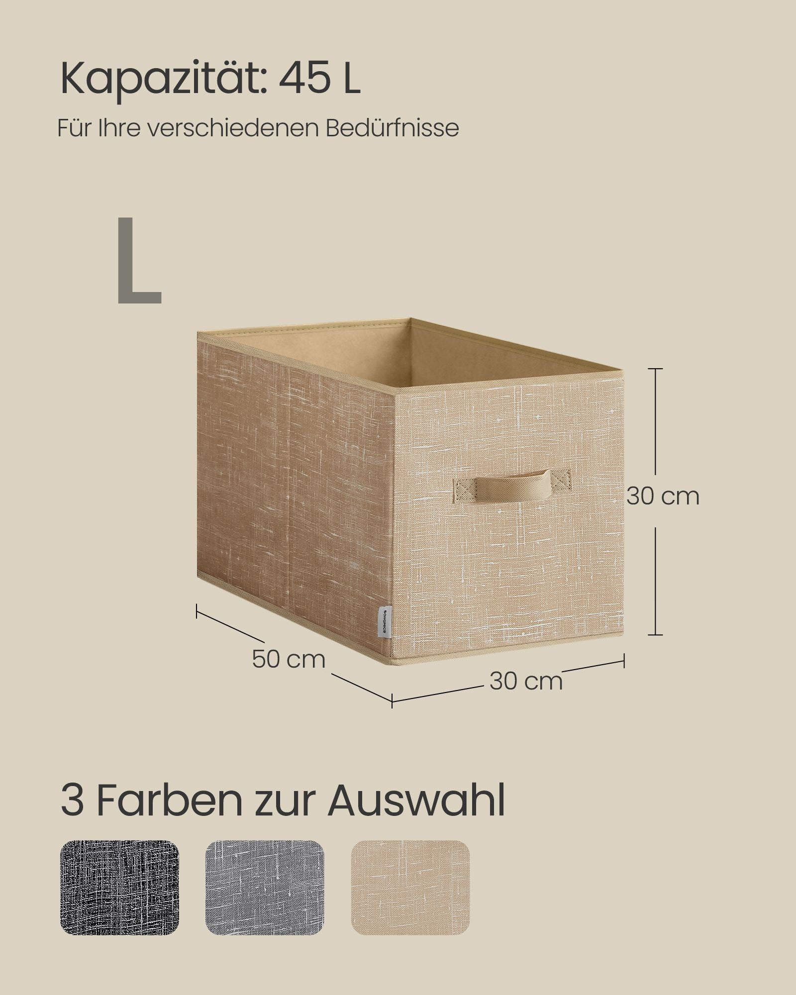 Aufbewahrungsboxen Set von 3 50 x 30 x 30 cm Sand Beige