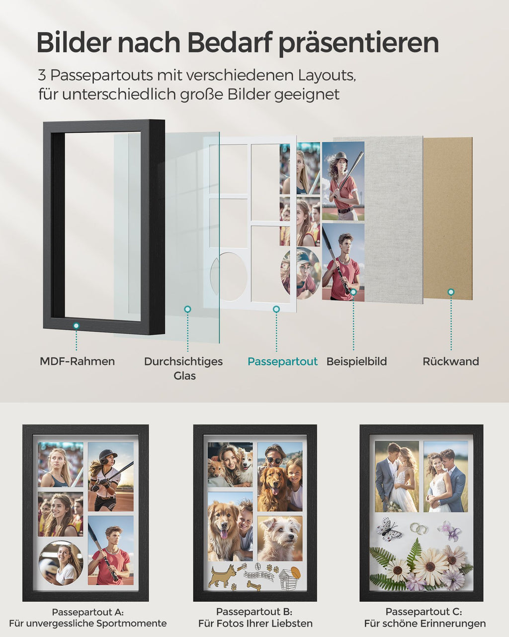 Fotorahmen A4 mit Wandhaken - Aszwart