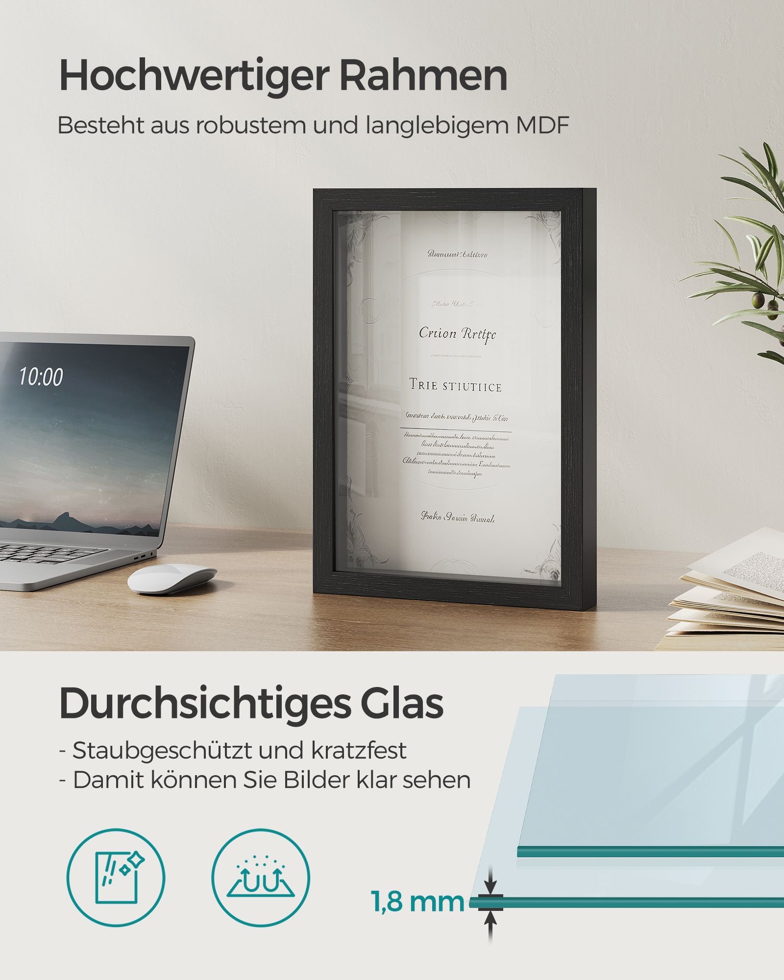Fotorahmen A4 mit Wandhaken - Aszwart