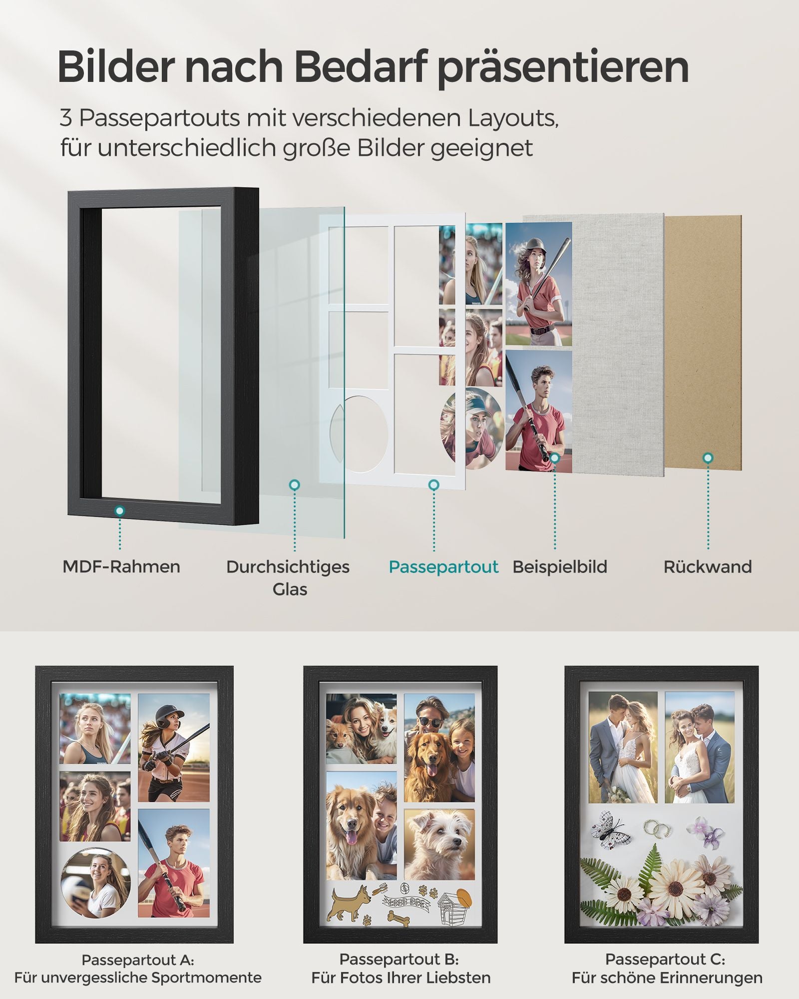 Fotorahmen A4 mit Wandhaken - Aszwart