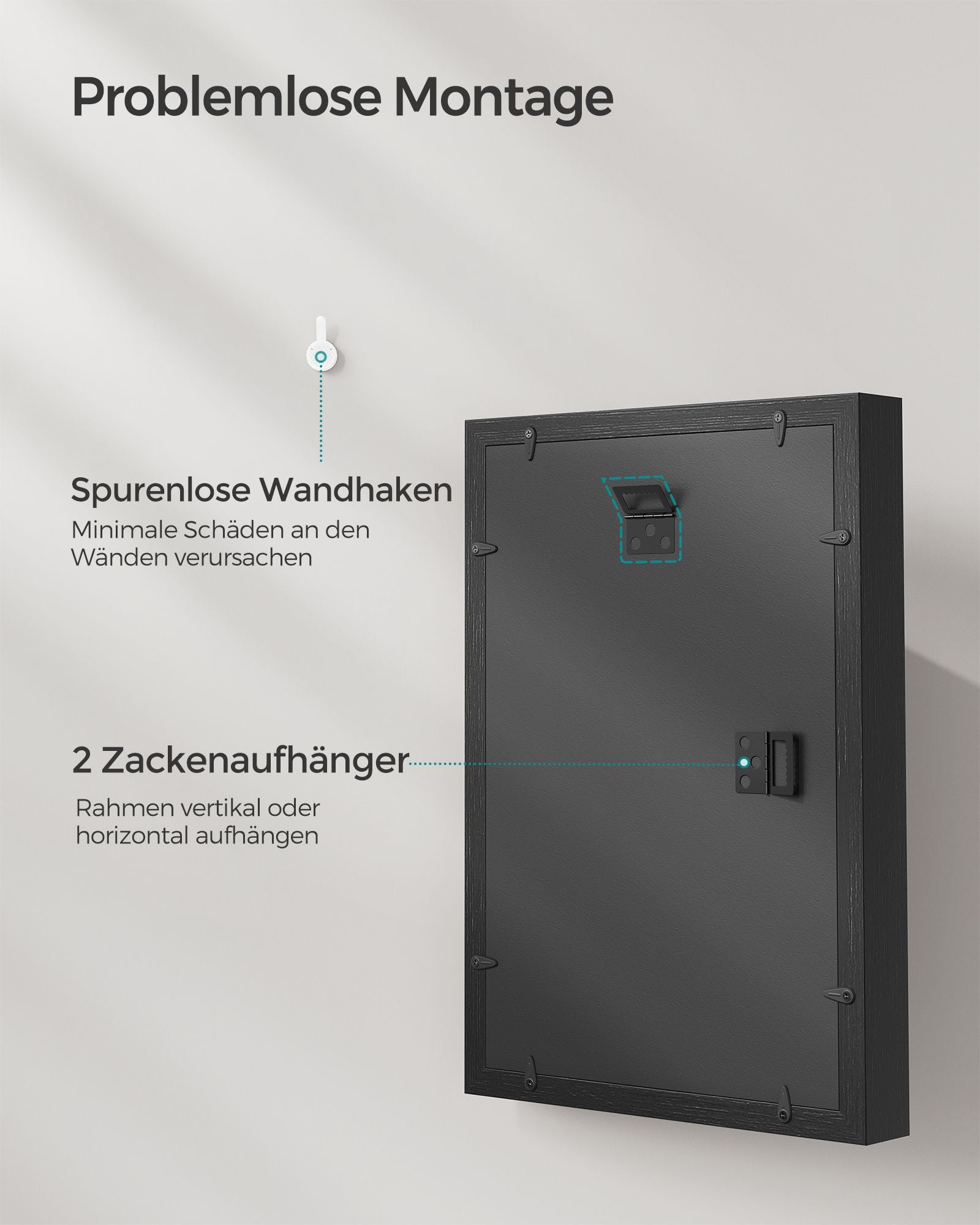 Fotorahmen A4 mit Wandhaken - Aszwart