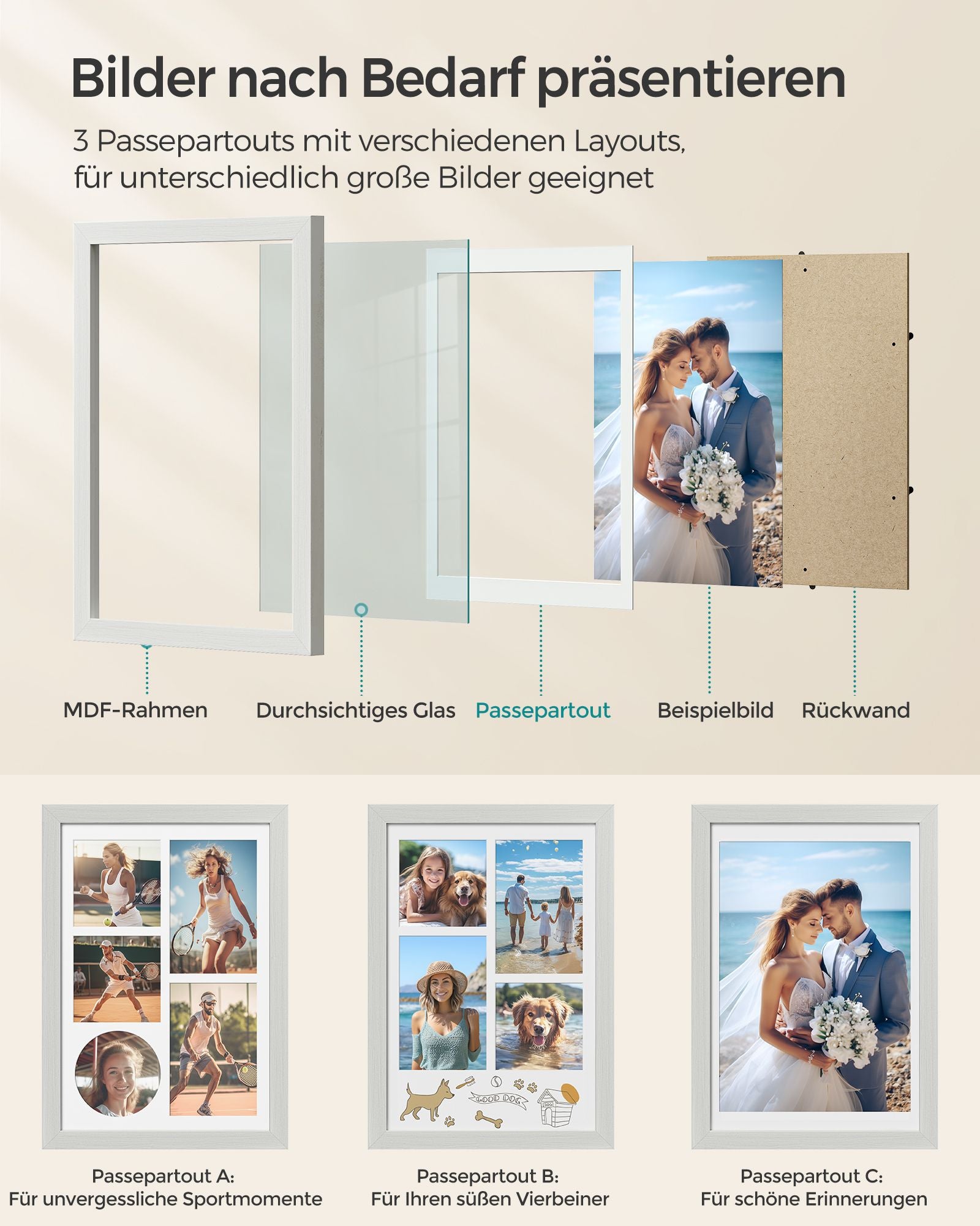 Fotorahmen - A4 - Für mehrere Fotos - Vintage White